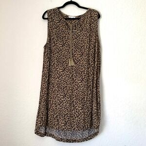 Beachlunchlounge Leopard Shift Dress 1X Tan Animal Print Tassel Boho Mob Wife